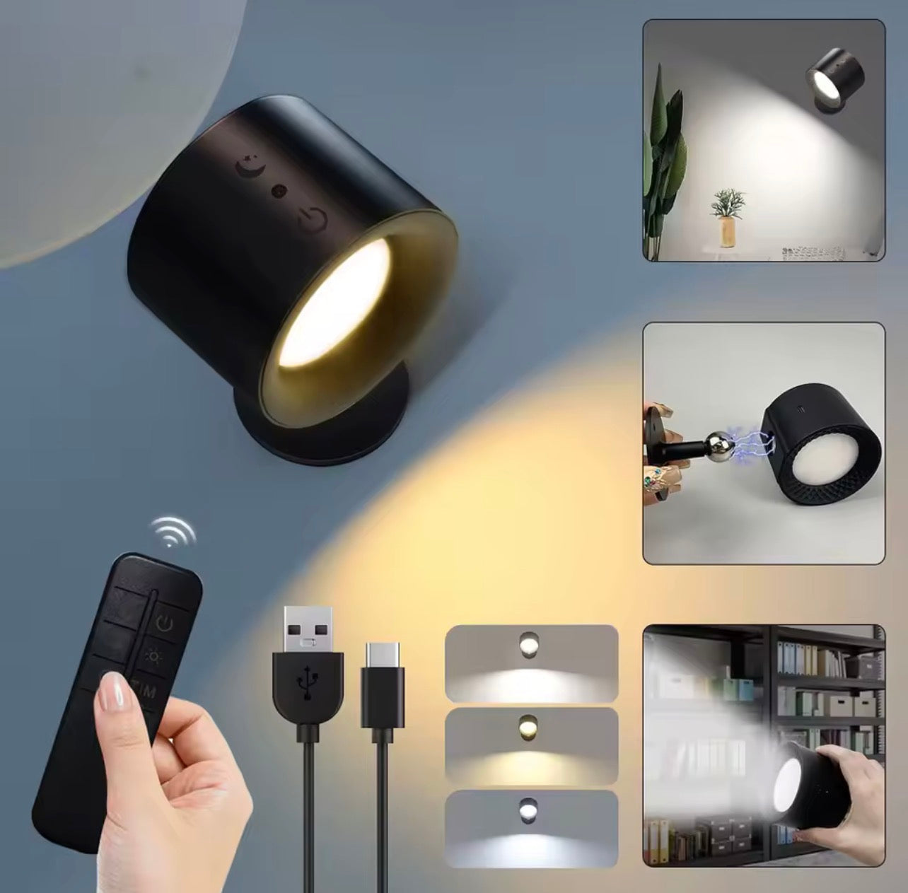 Lampe murale Led Double tête, commande tactile, télécommande rotative à 360 degrés, Recharge USB, veilleuse Portable sans fil pour chambre à coucher, lampe de lecture